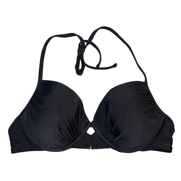 Xhilaration Womens Bikini Top Underwired Lined Solid Halter Top Swimsuit Black - Picture 1 of 7
